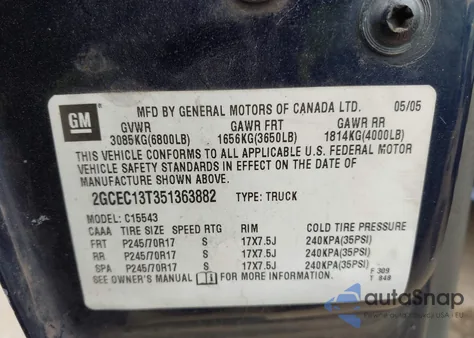 2005 Chevrolet Silverado 1500 Ls from USA, damaged, VIN 2GCEC13T351363882